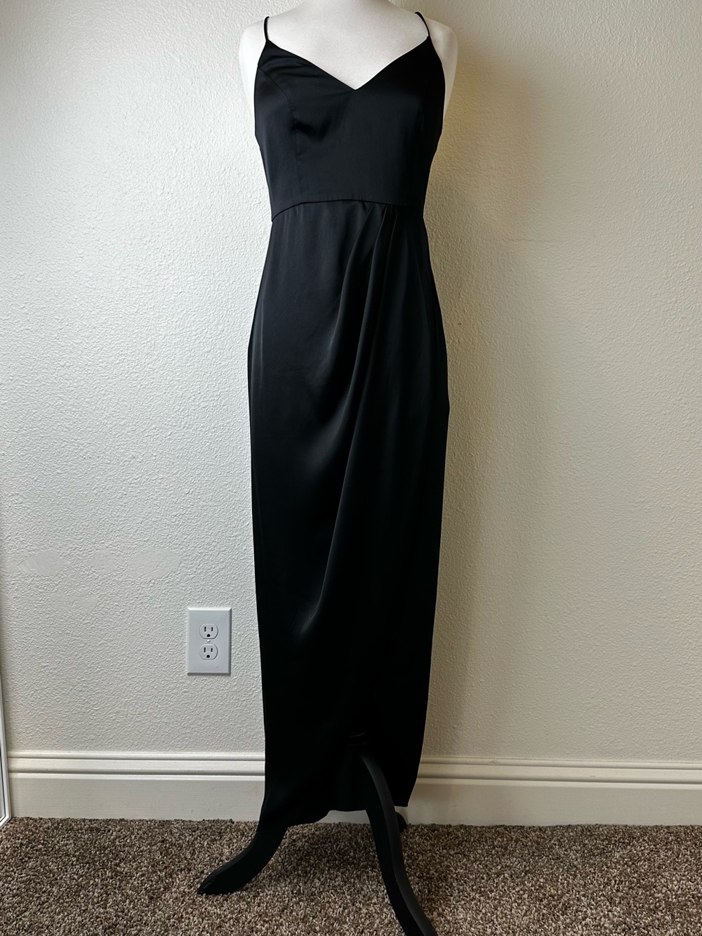 Express Black Satin Maxi Slip Dress with V-Neck